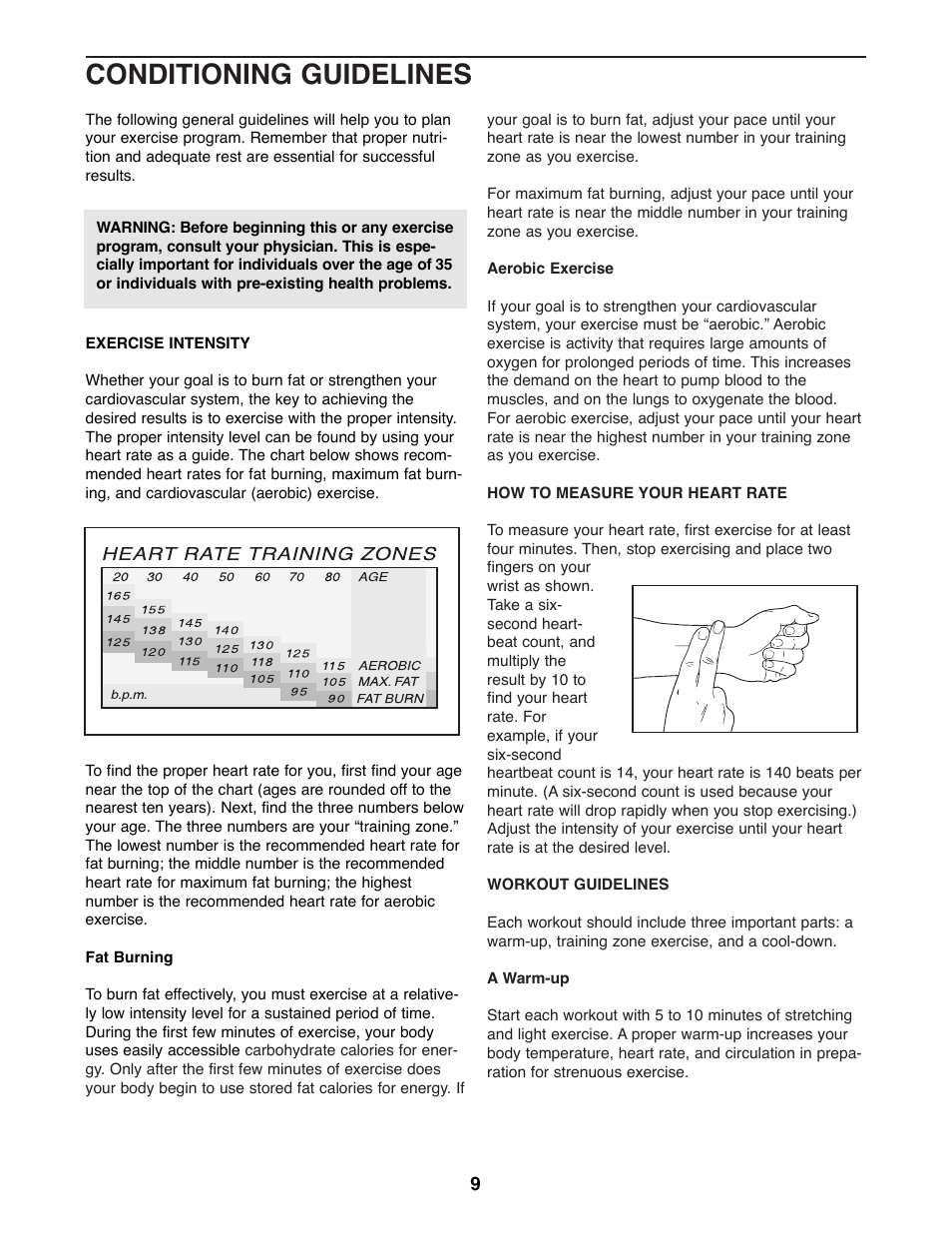 Conditioning guidelines | Sears 831.288264 User Manual | Page 9 / 12