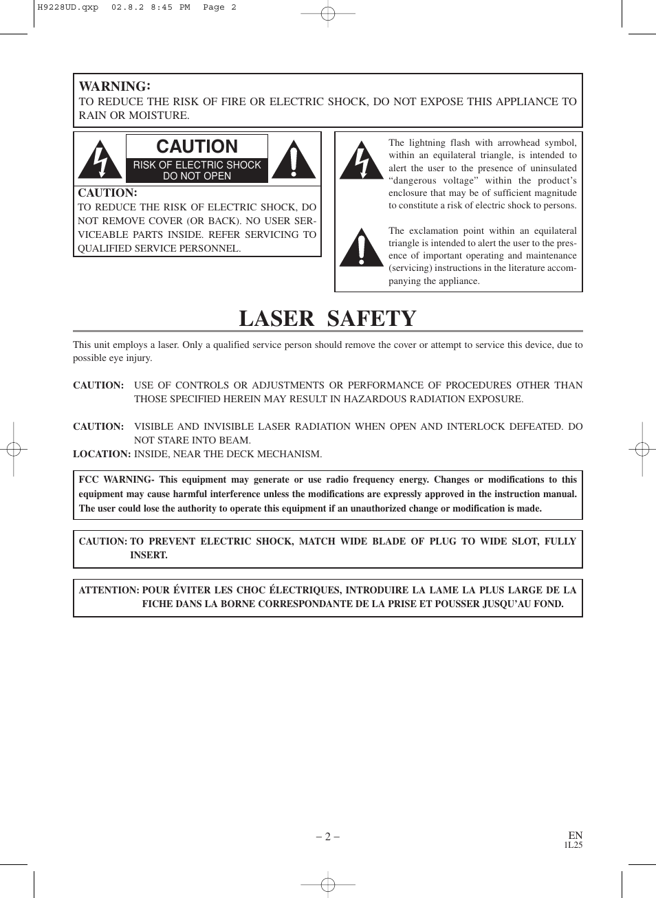 Laser safety, Caution | Sears SRD2900 User Manual | Page 2 / 48