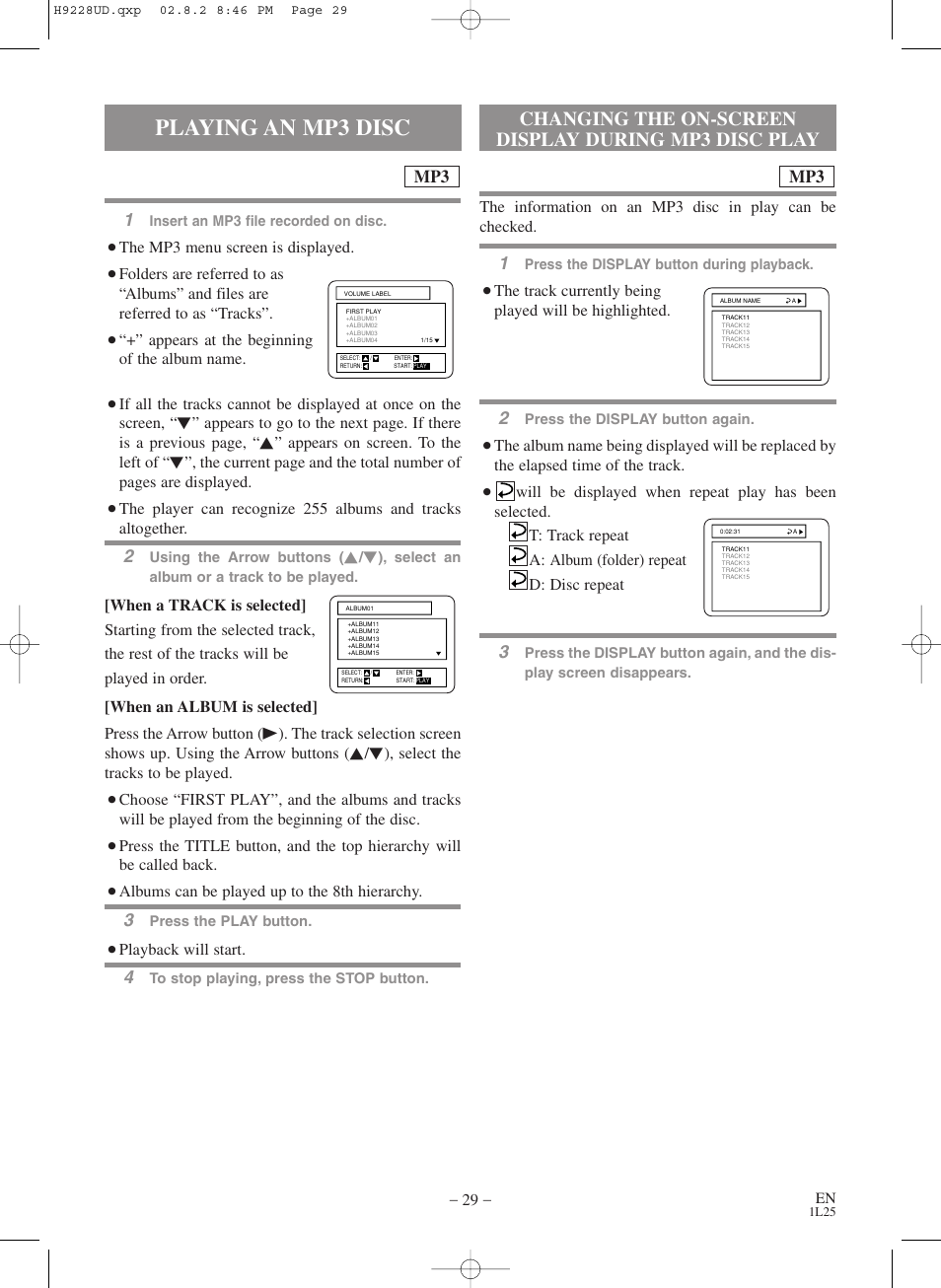 Playing an mp3 disc | Sears SRD2900 User Manual | Page 29 / 48