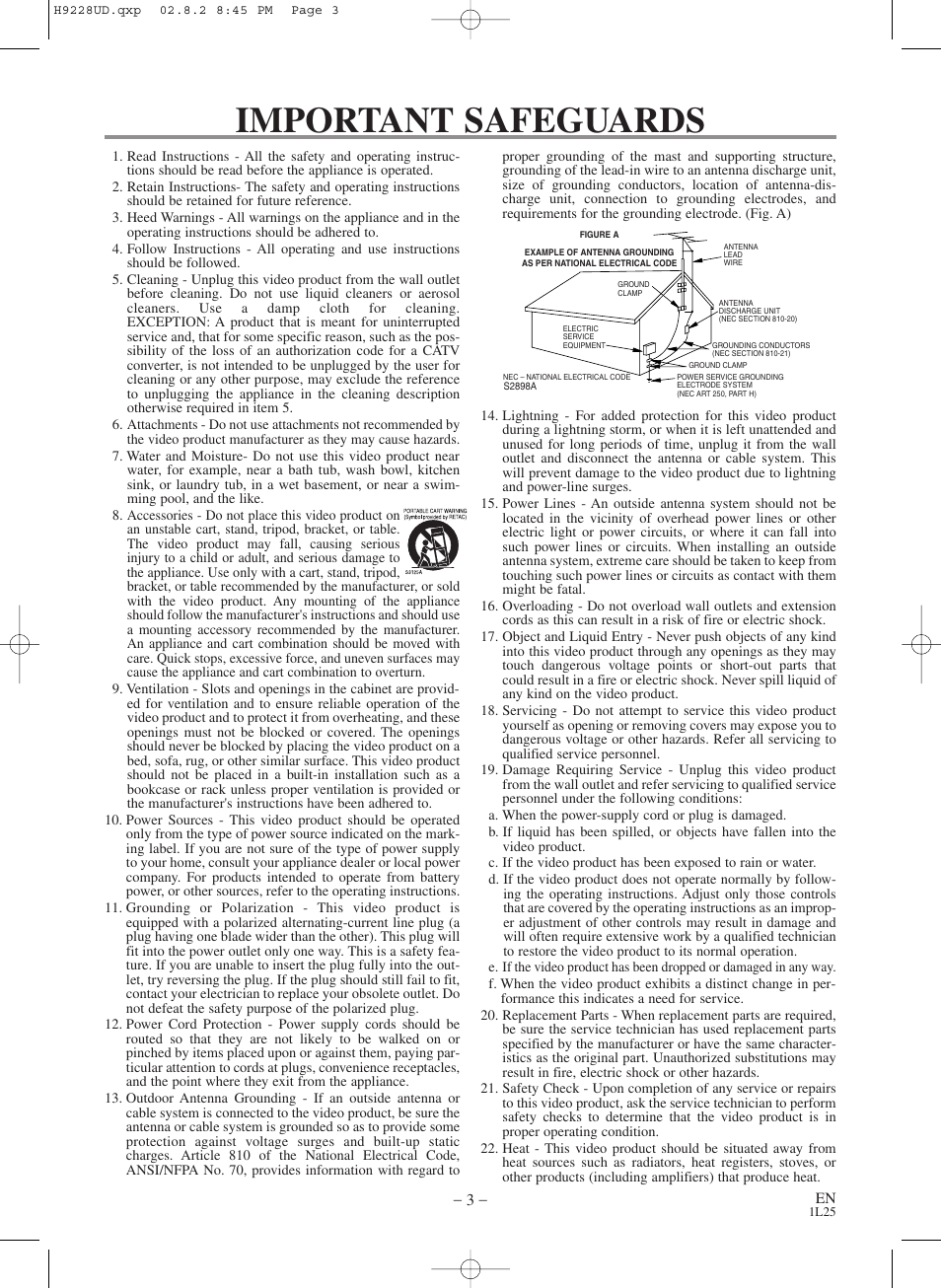 Important safeguards | Sears SRD2900 User Manual | Page 3 / 48