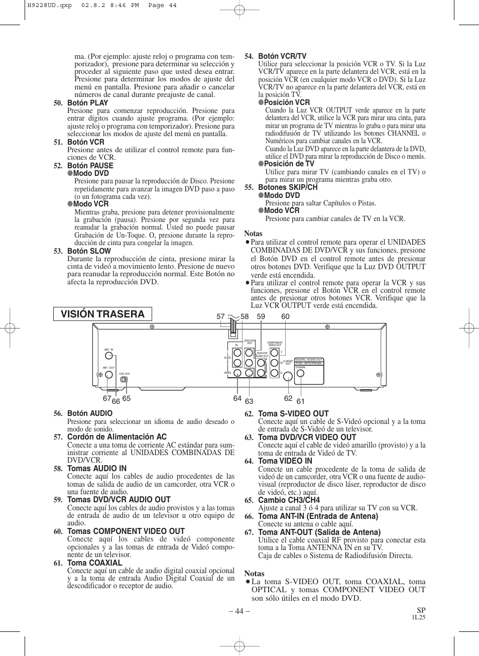 Visión trasera | Sears SRD2900 User Manual | Page 44 / 48