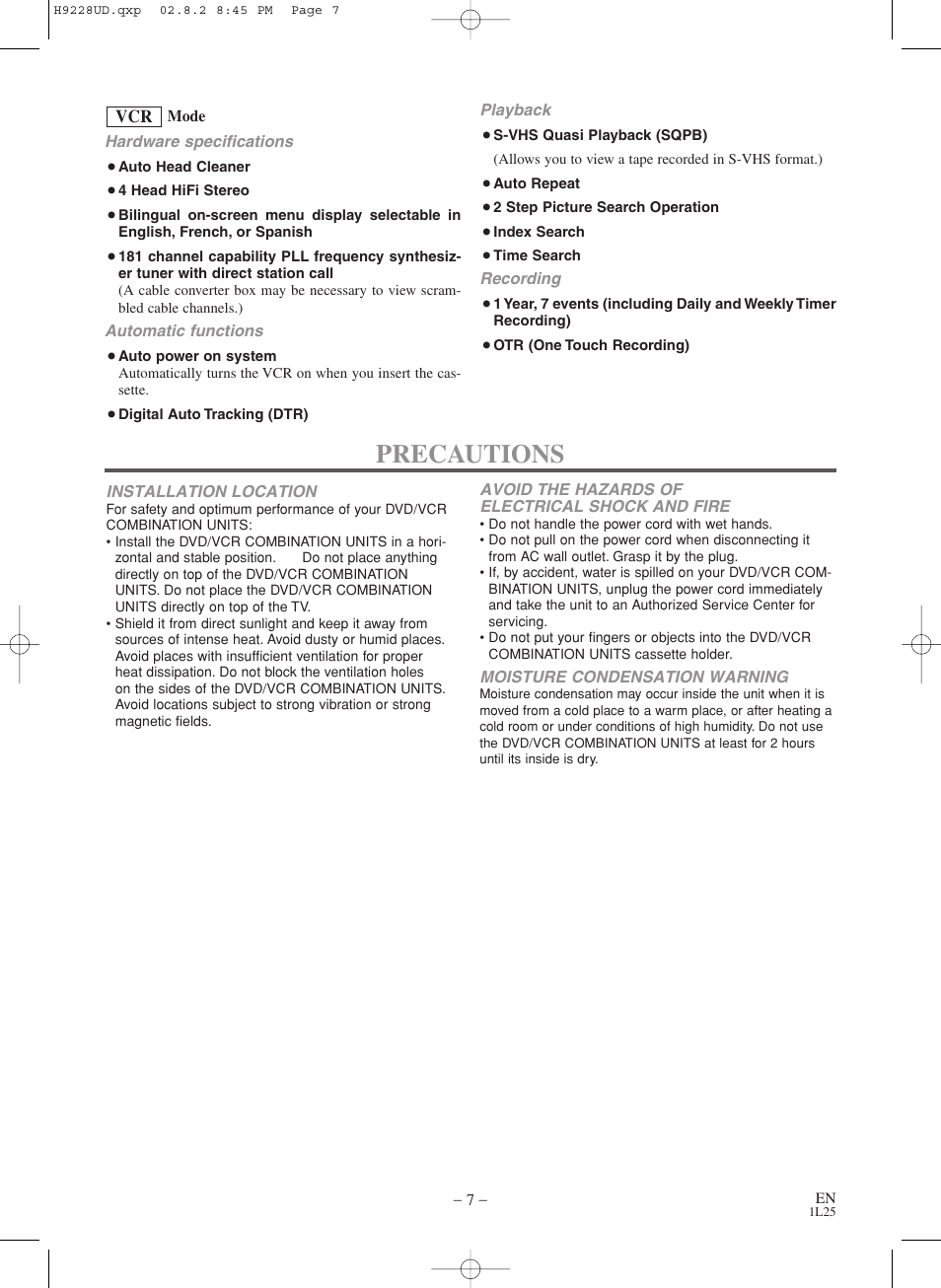 Precautions | Sears SRD2900 User Manual | Page 7 / 48