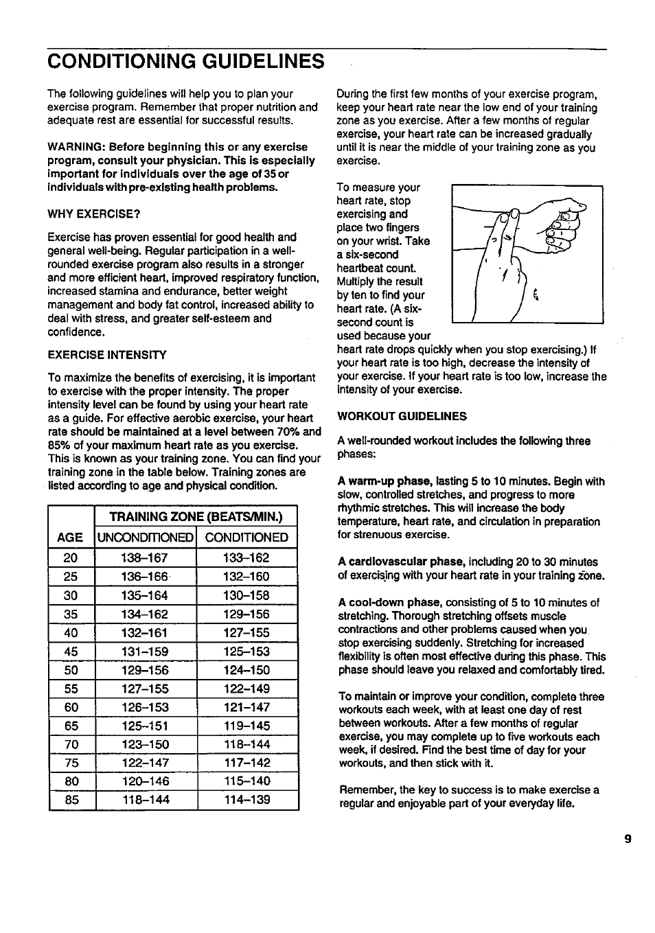 Conditioning guidelines | Sears 831.287724 User Manual | Page 9 / 12