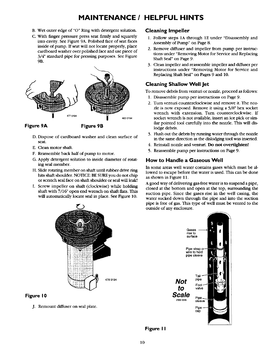 Cleaning impeller, Cleaning shallow well jet, How to handle a gaseous well | Maintenance / helpful hints | Sears 390.2521 User Manual | Page 10 / 16