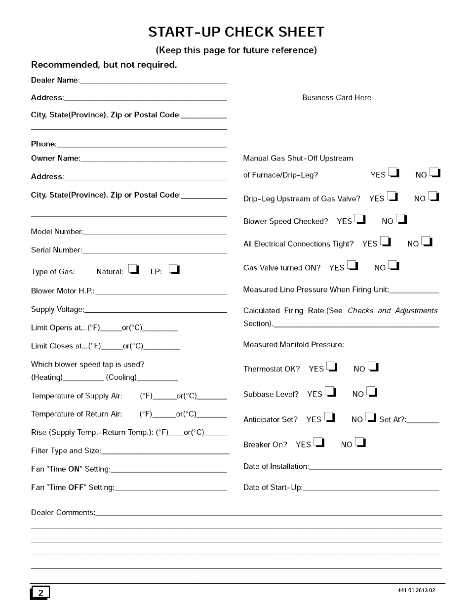 Start-up check sheet | Sears N8MPL050B12B1 User Manual | Page 2 / 56