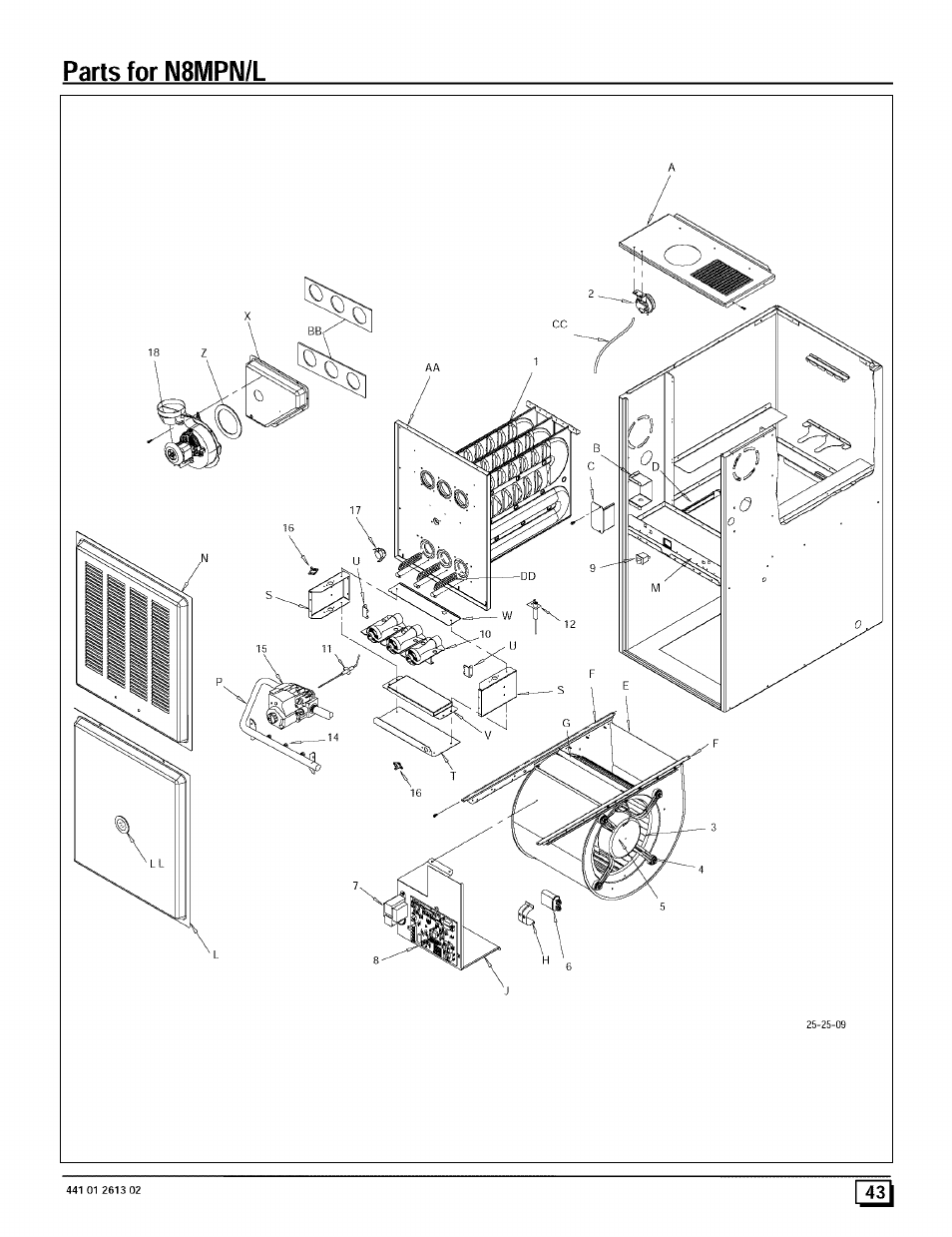 Parts for n8mpn/l | Sears N8MPL050B12B1 User Manual | Page 43 / 56