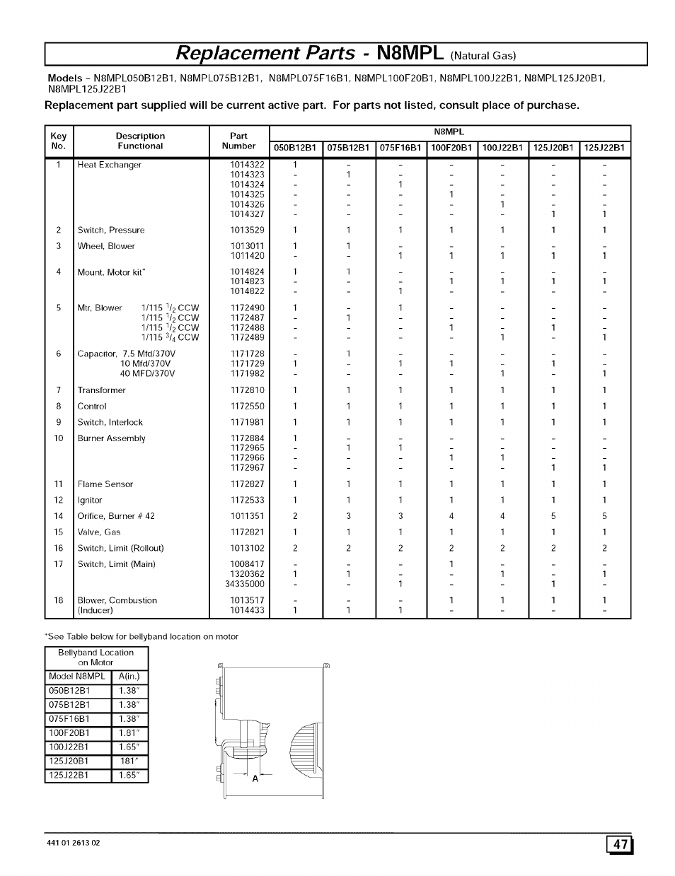 N8mpl, Replacement parts, Natural gas) | Sears N8MPL050B12B1 User Manual | Page 47 / 56