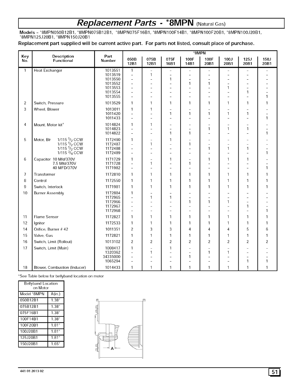 8mpn, Replacement parts, Naturai gas) | Sears N8MPL050B12B1 User Manual | Page 51 / 56