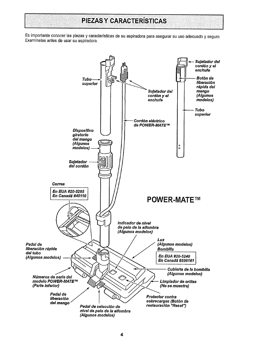 Piezas y características, Piezas y características -5, Power-mate | Sears CO1ZARD10UOO-4370537 User Manual | Page 22 / 36