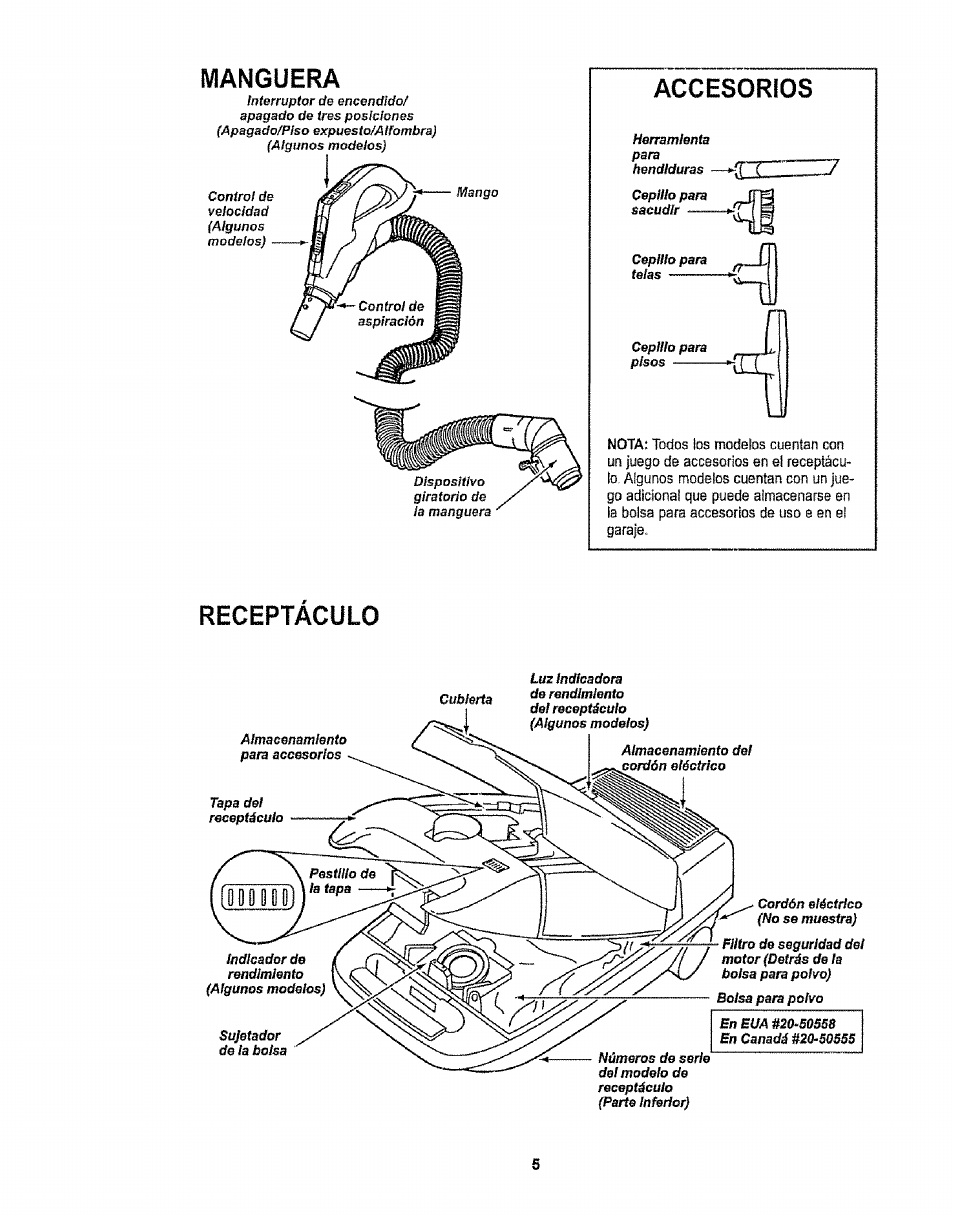 Receptáculo, Manguera | Sears CO1ZARD10UOO-4370537 User Manual | Page 23 / 36