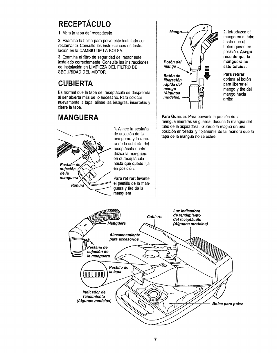 Receptáculo, Cubierta, Manguera | Sears CO1ZARD10UOO-4370537 User Manual | Page 25 / 36