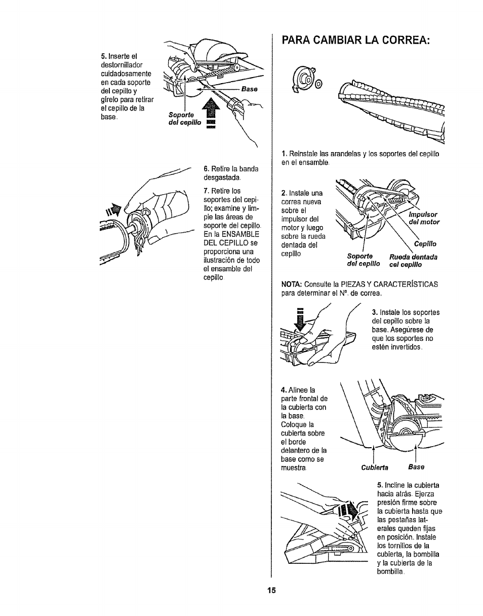 Para cambiar la correa | Sears CO1ZARD10UOO-4370537 User Manual | Page 33 / 36