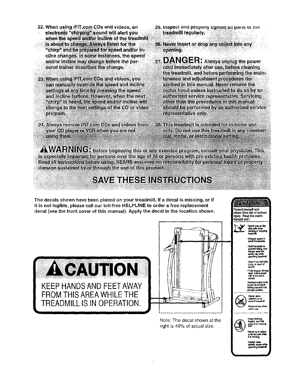 Save these instructions, Caution, Danger | A warning | Sears 831.299581 User Manual | Page 4 / 27