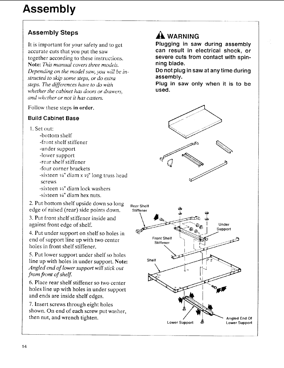 Assembly steps, A warning, Assembly | Sears 113.197611 User Manual | Page 14 / 104