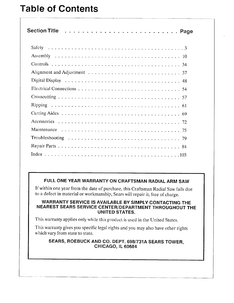 Sears 113.197611 User Manual | Page 2 / 104