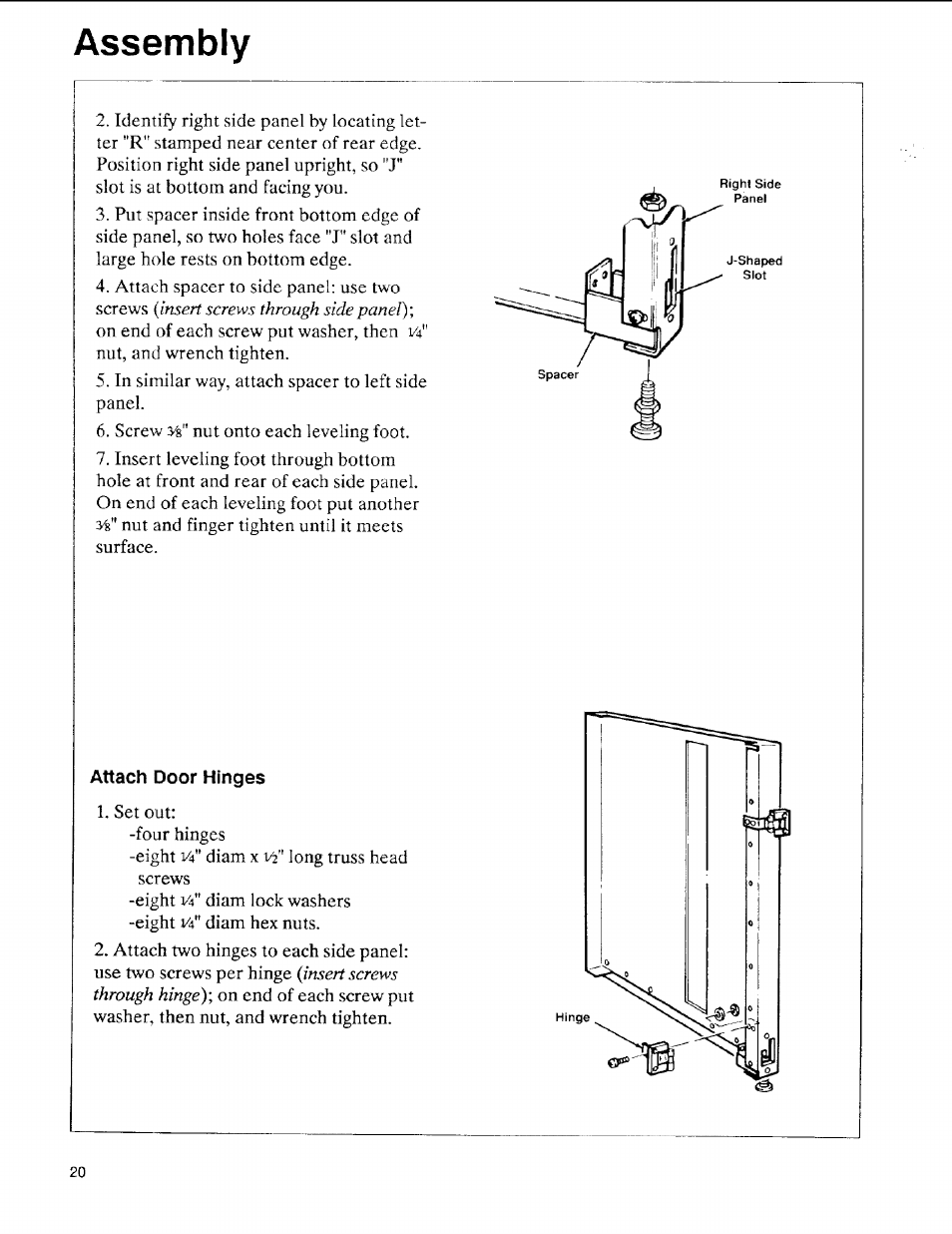 Attach door hinges, Assembly | Sears 113.197611 User Manual | Page 20 / 104