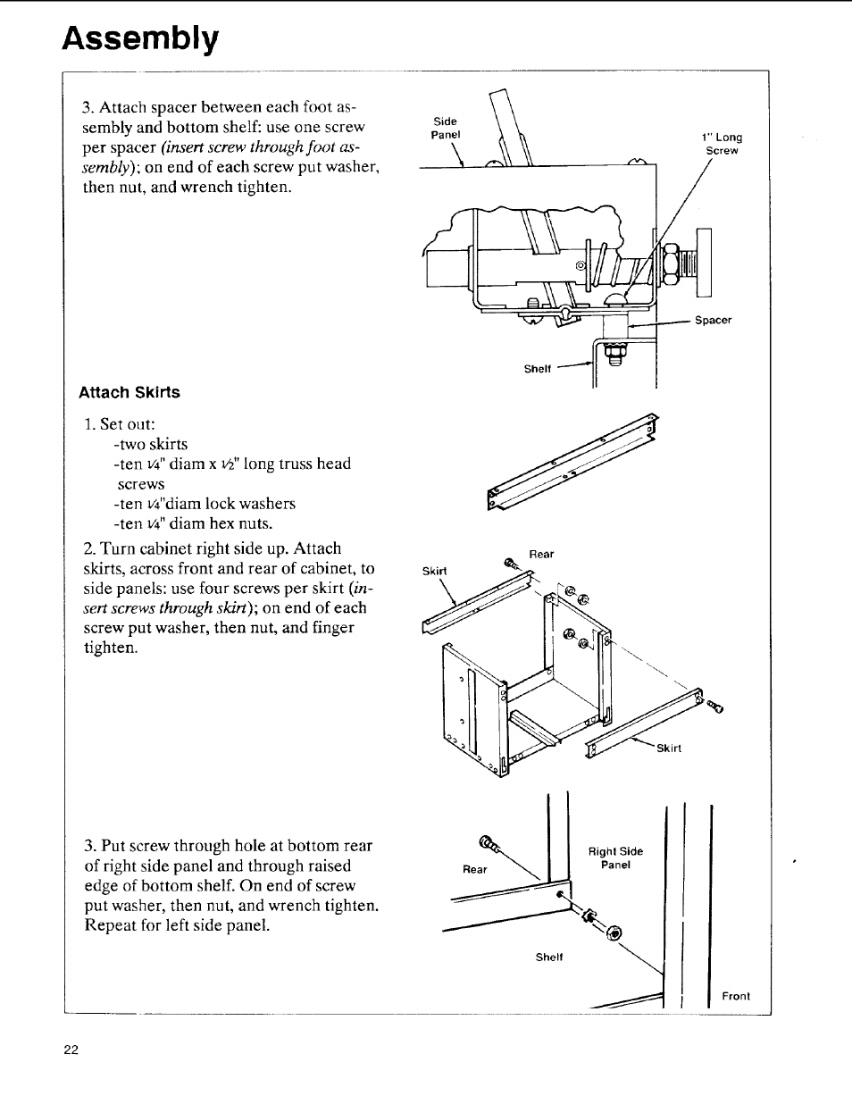 Attach skirts, Assembly | Sears 113.197611 User Manual | Page 22 / 104