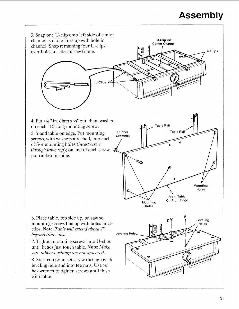 Assembly, On end of each screw put rubber bushing | Sears 113.197611 User Manual | Page 31 / 104