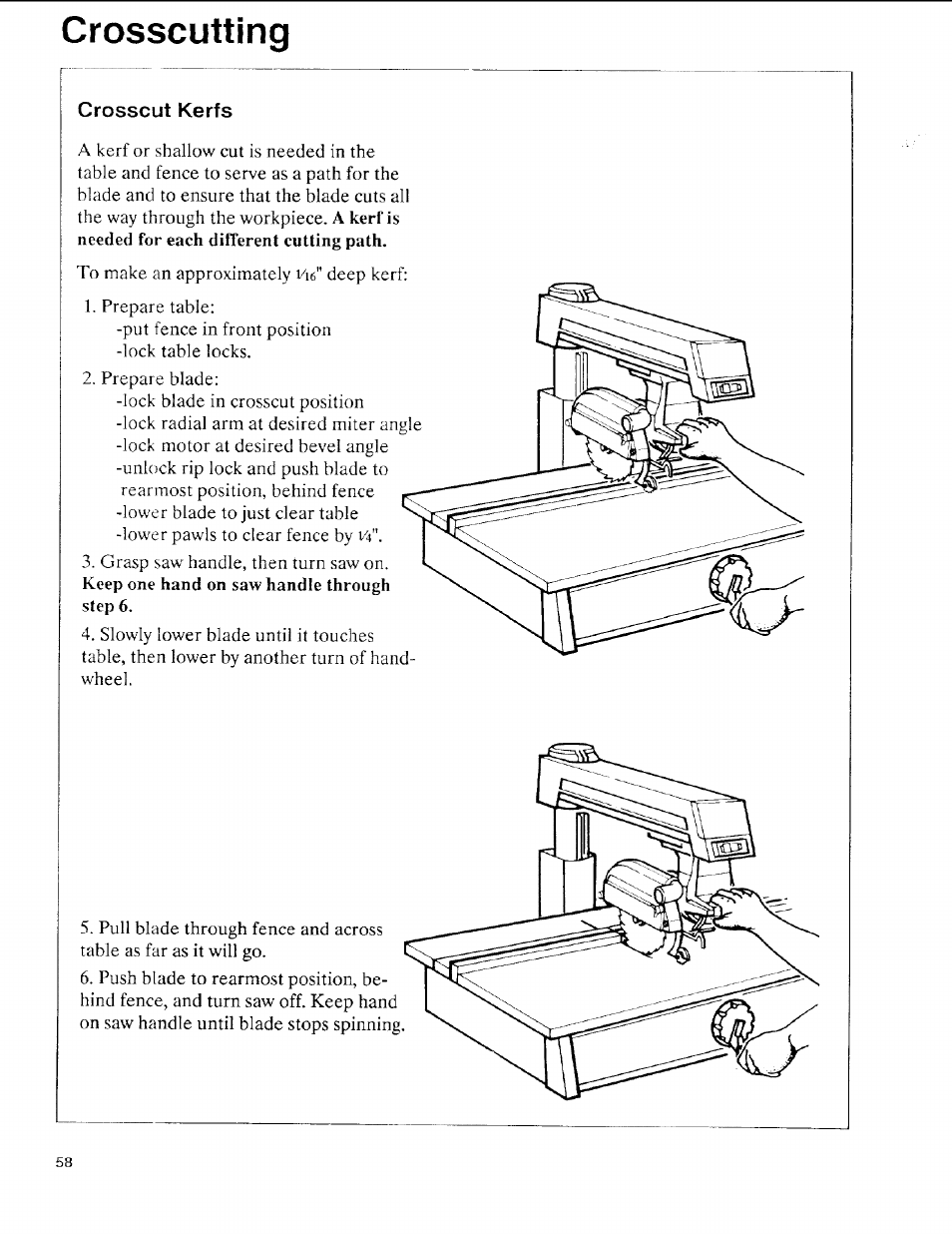 Crosscut kerfs, Crosscutting | Sears 113.197611 User Manual | Page 58 / 104