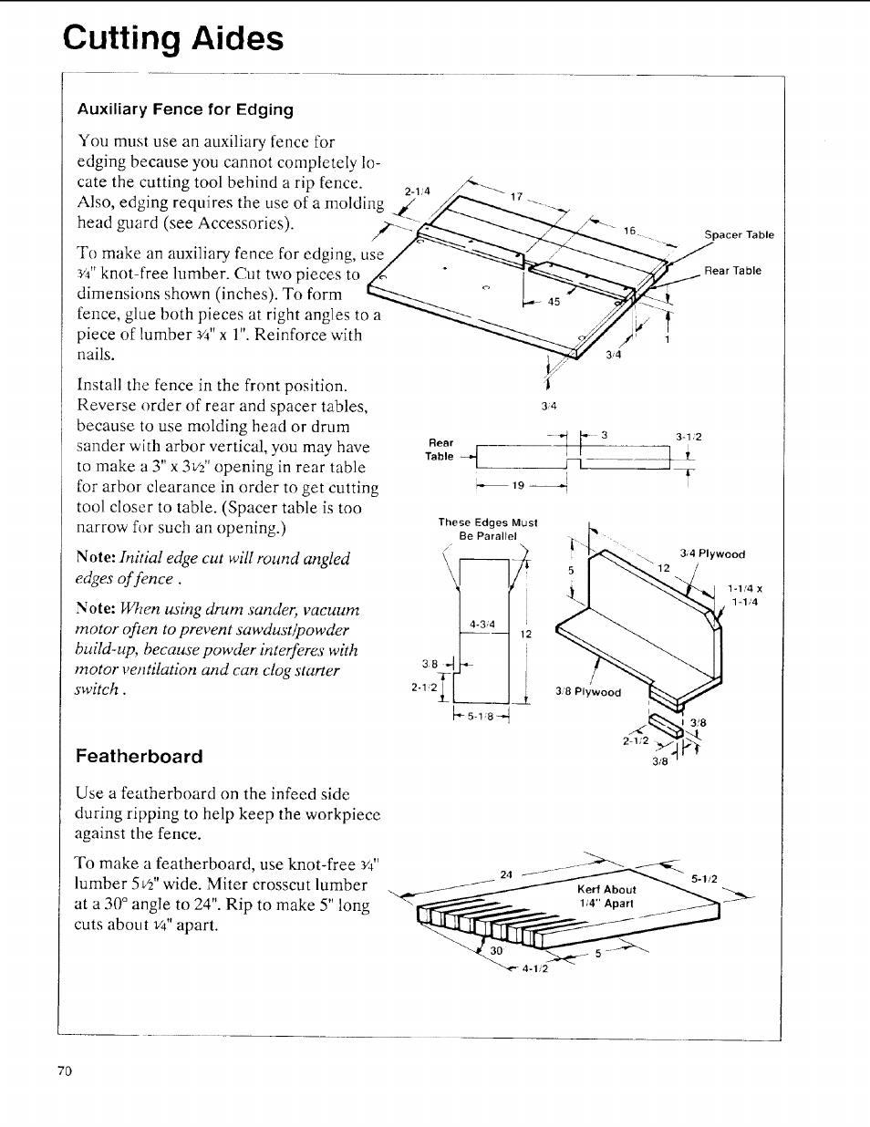 Featherboard, Cutting aides, Head guard (see accessories) | Apart | Sears 113.197611 User Manual | Page 70 / 104