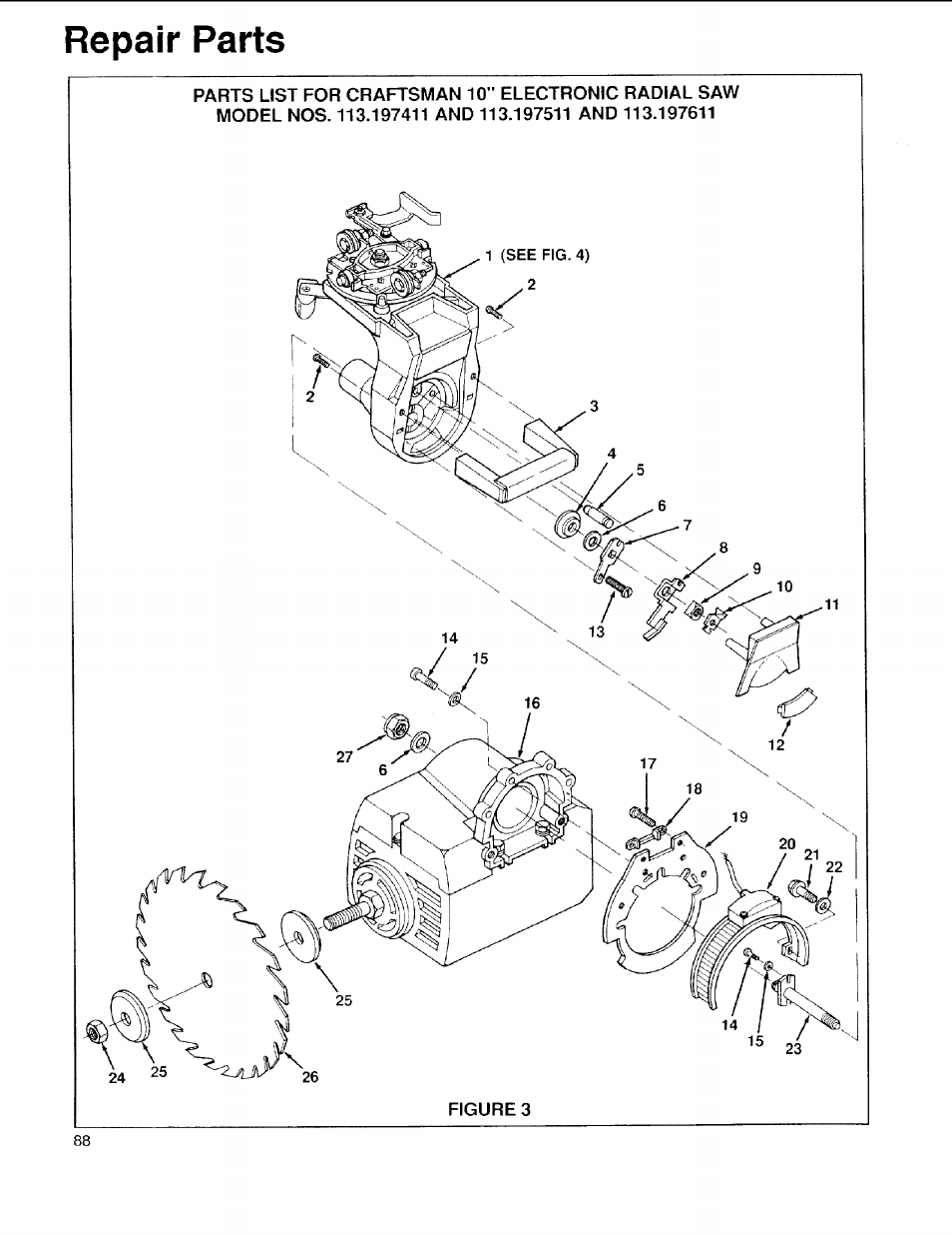 Repair parts | Sears 113.197611 User Manual | Page 88 / 104