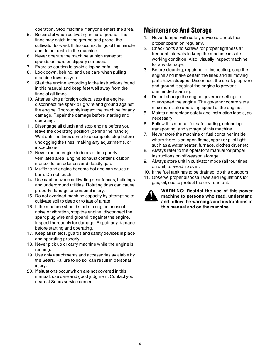 Maintenance and storage | Sears 316.2927 User Manual | Page 4 / 36