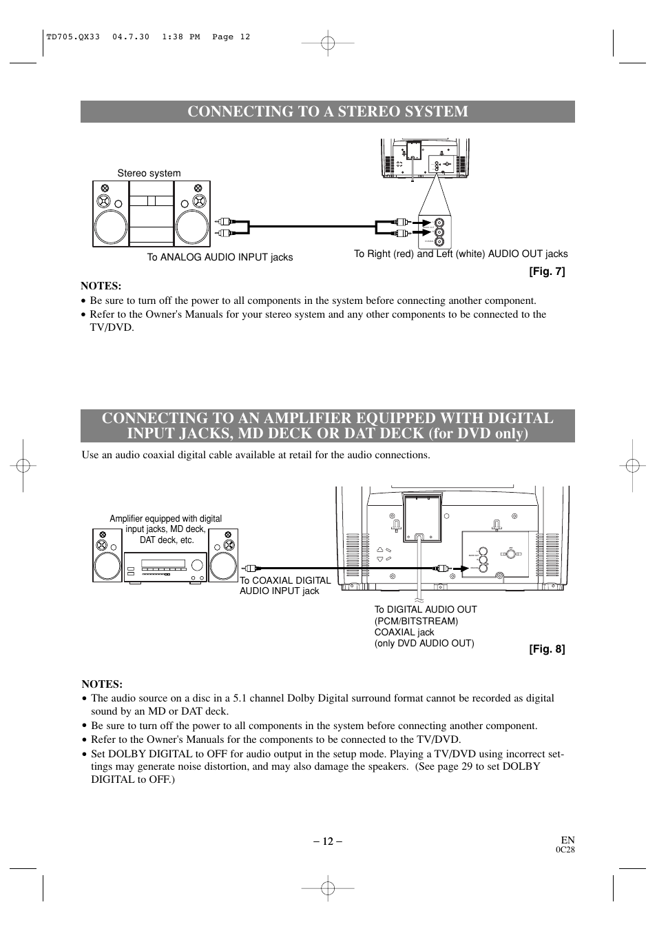 Connecting to a stereo system | Sears SRTD313 User Manual | Page 12 / 40