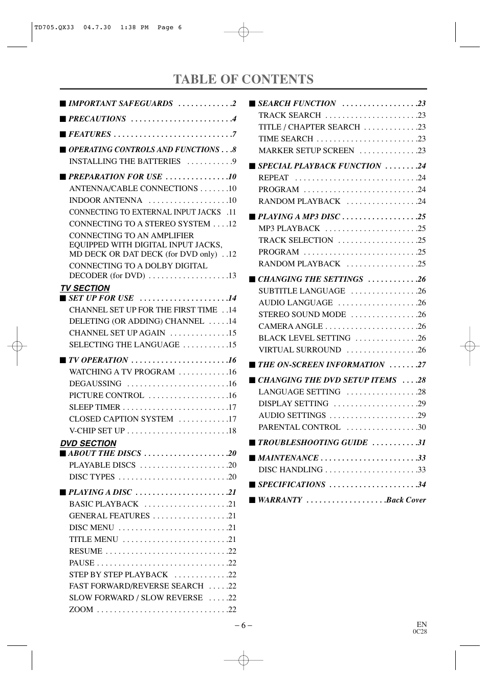 Sears SRTD313 User Manual | Page 6 / 40