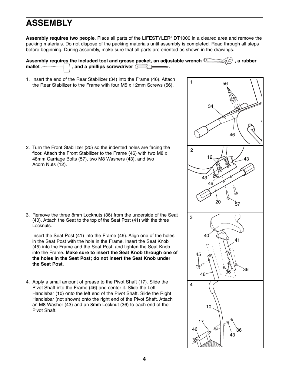 Assembly | Sears DT1000 831.288261 User Manual | Page 4 / 12