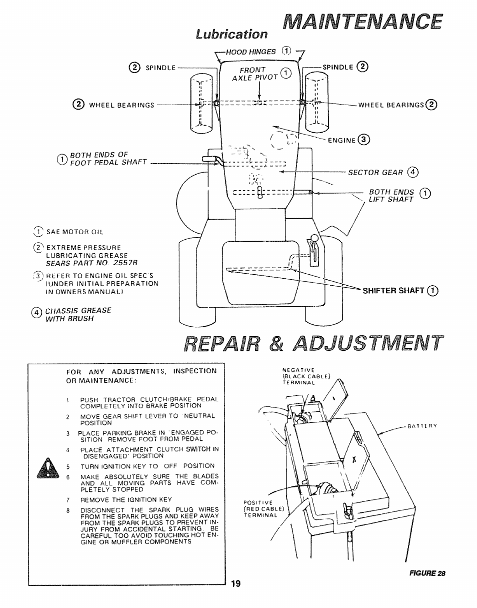 Repair & adjustment, Maintenance, Lubrication | Sears 917.25446 User Manual | Page 19 / 56