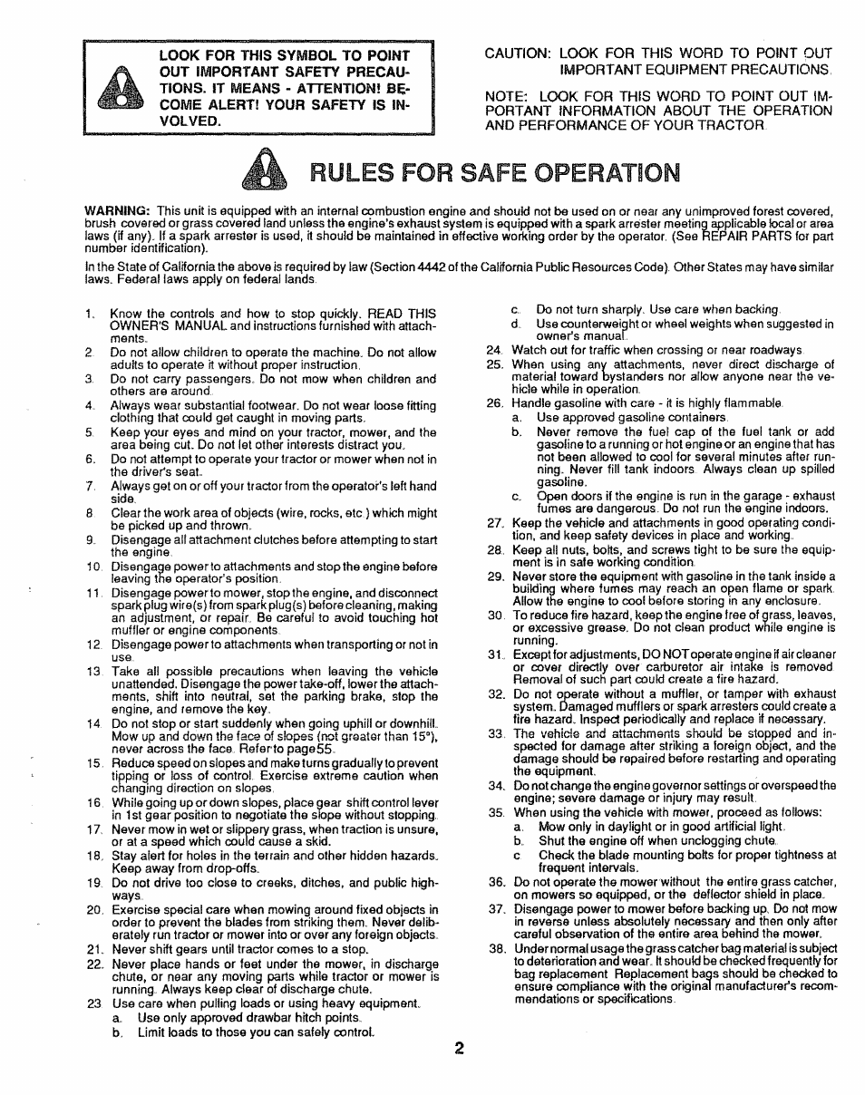 Rules for safe operation | Sears 917.25446 User Manual | Page 2 / 56