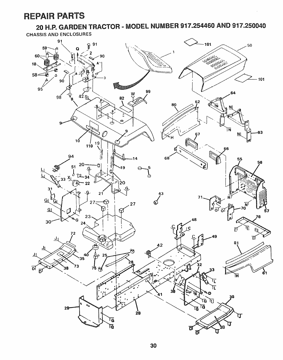 Repair parts | Sears 917.25446 User Manual | Page 30 / 56