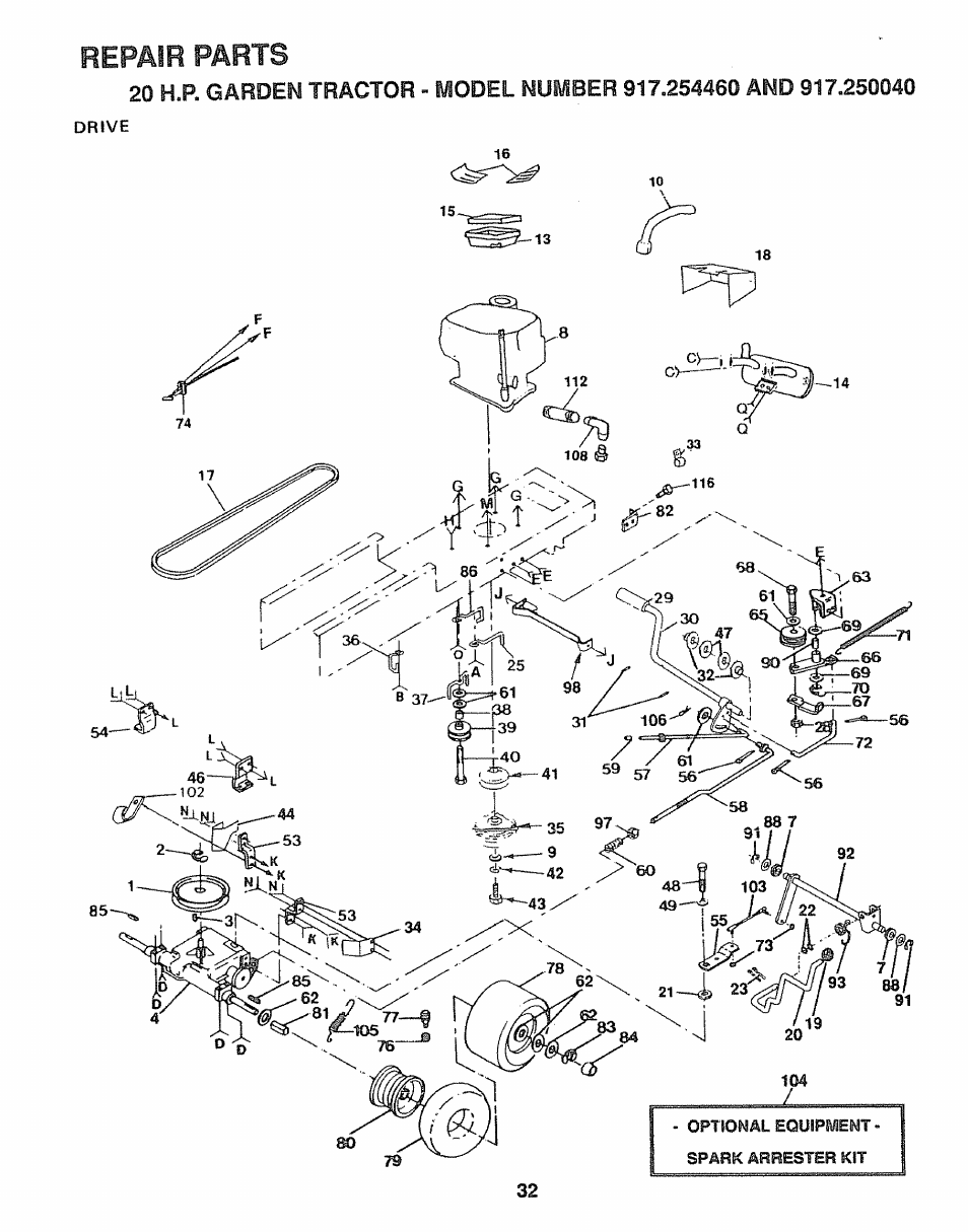 Repair parts | Sears 917.25446 User Manual | Page 32 / 56