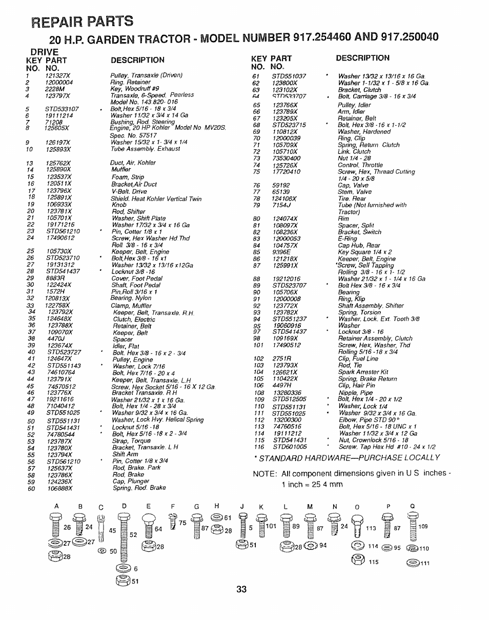 Drive, Key part, Description | Repair parts | Sears 917.25446 User Manual | Page 33 / 56