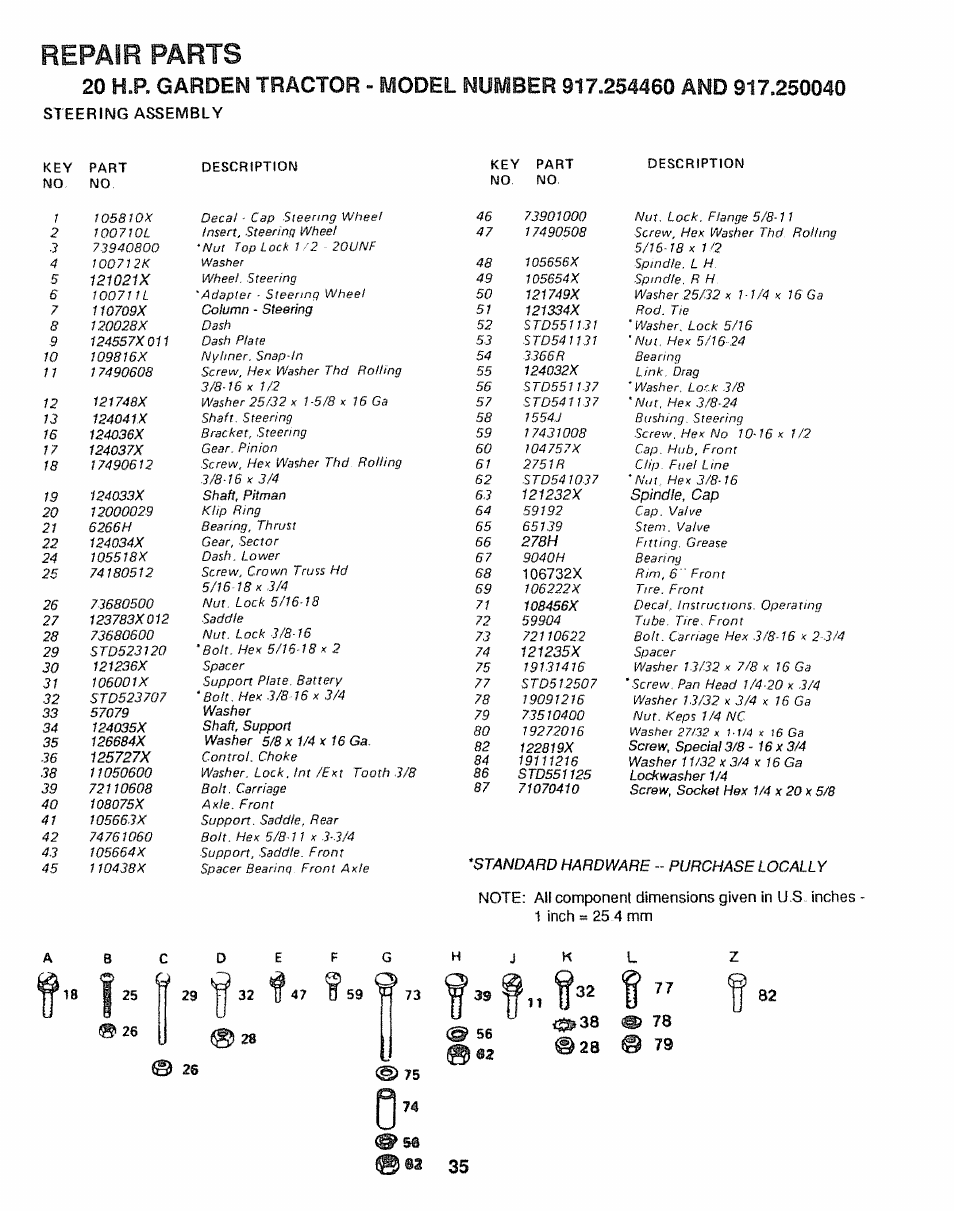 Steering assembly, Wn t, Repair parts | Sears 917.25446 User Manual | Page 35 / 56