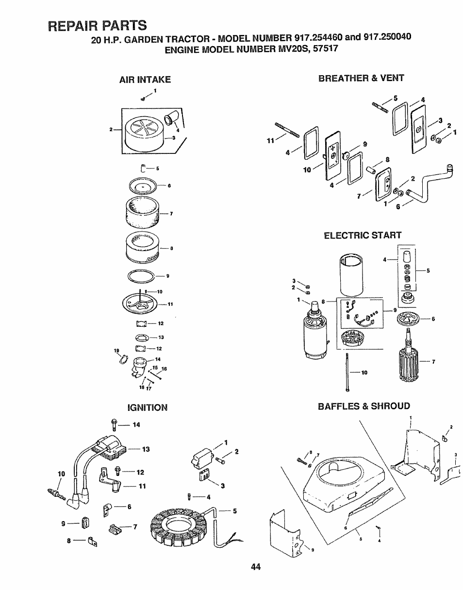 Repair parts | Sears 917.25446 User Manual | Page 44 / 56