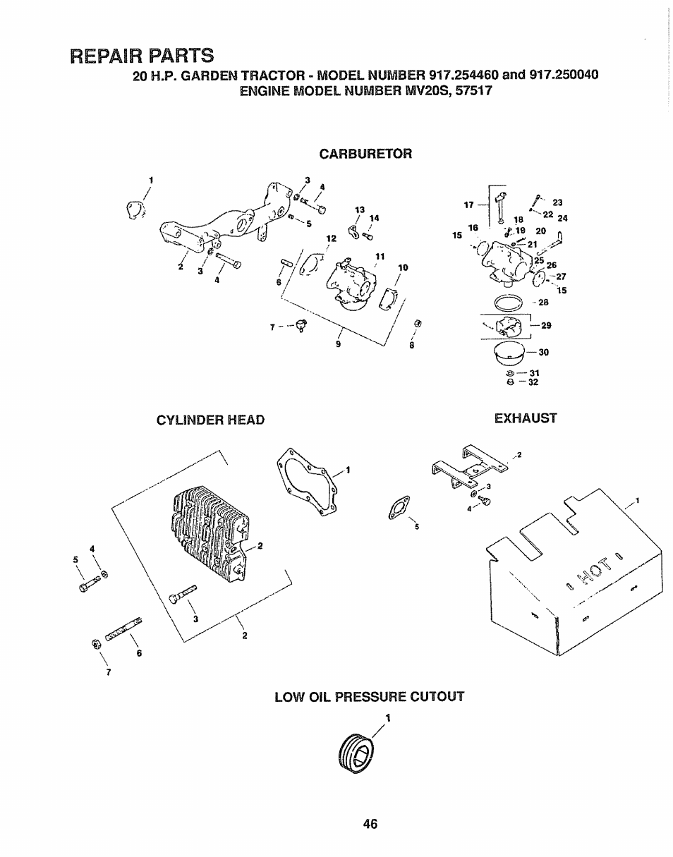 Repair parts | Sears 917.25446 User Manual | Page 46 / 56