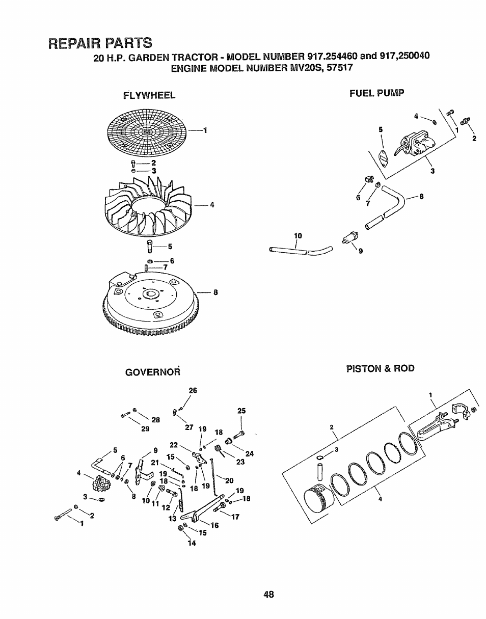 Repair parts | Sears 917.25446 User Manual | Page 48 / 56
