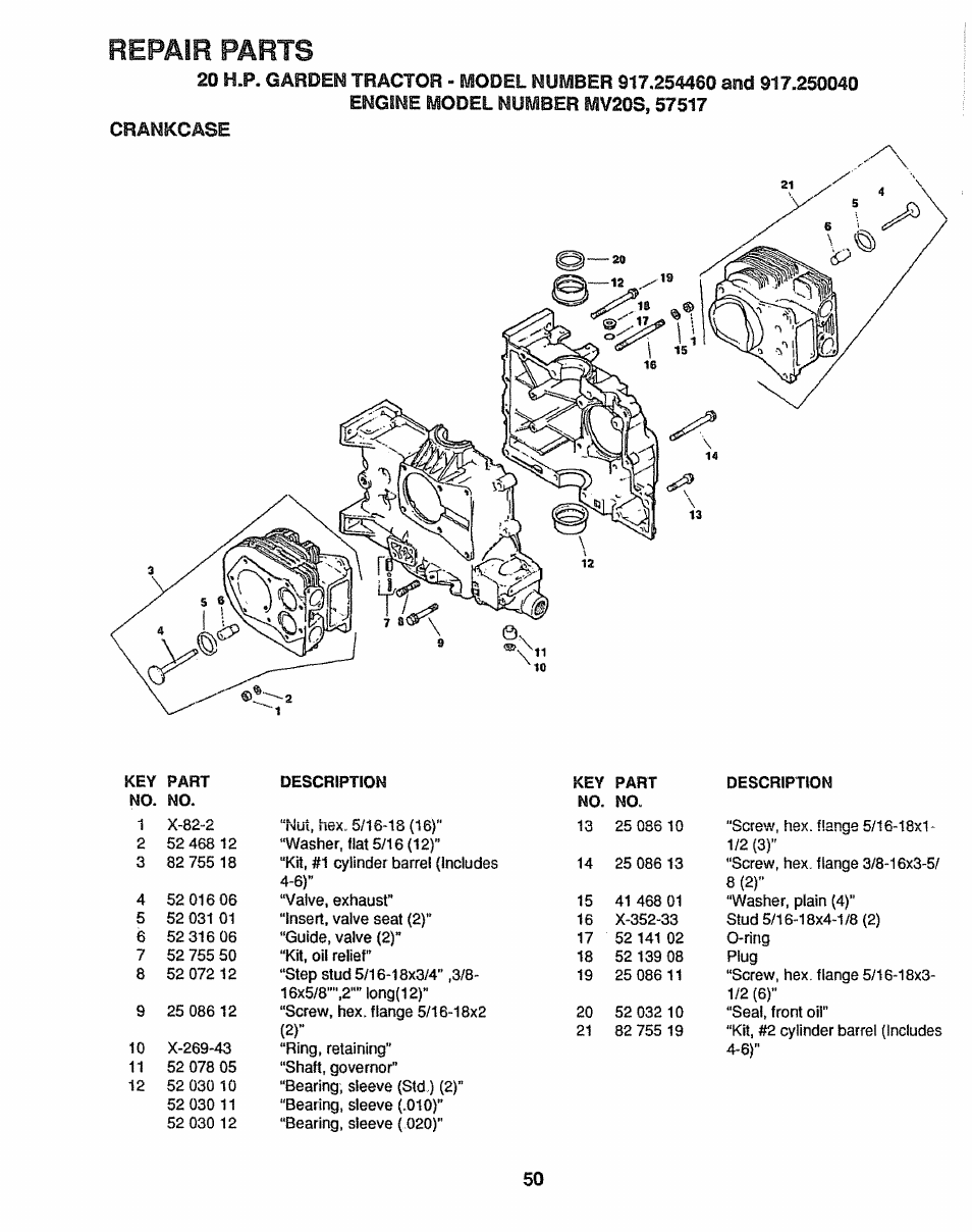 Repair parts | Sears 917.25446 User Manual | Page 50 / 56