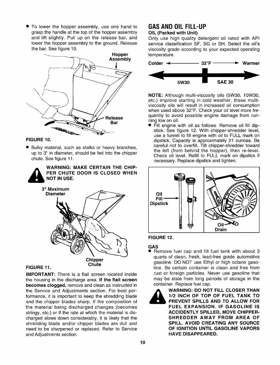 Gas and oil fill-up, Oil (packed with unit) | Sears Craftman 247.79585 User Manual | Page 10 / 42