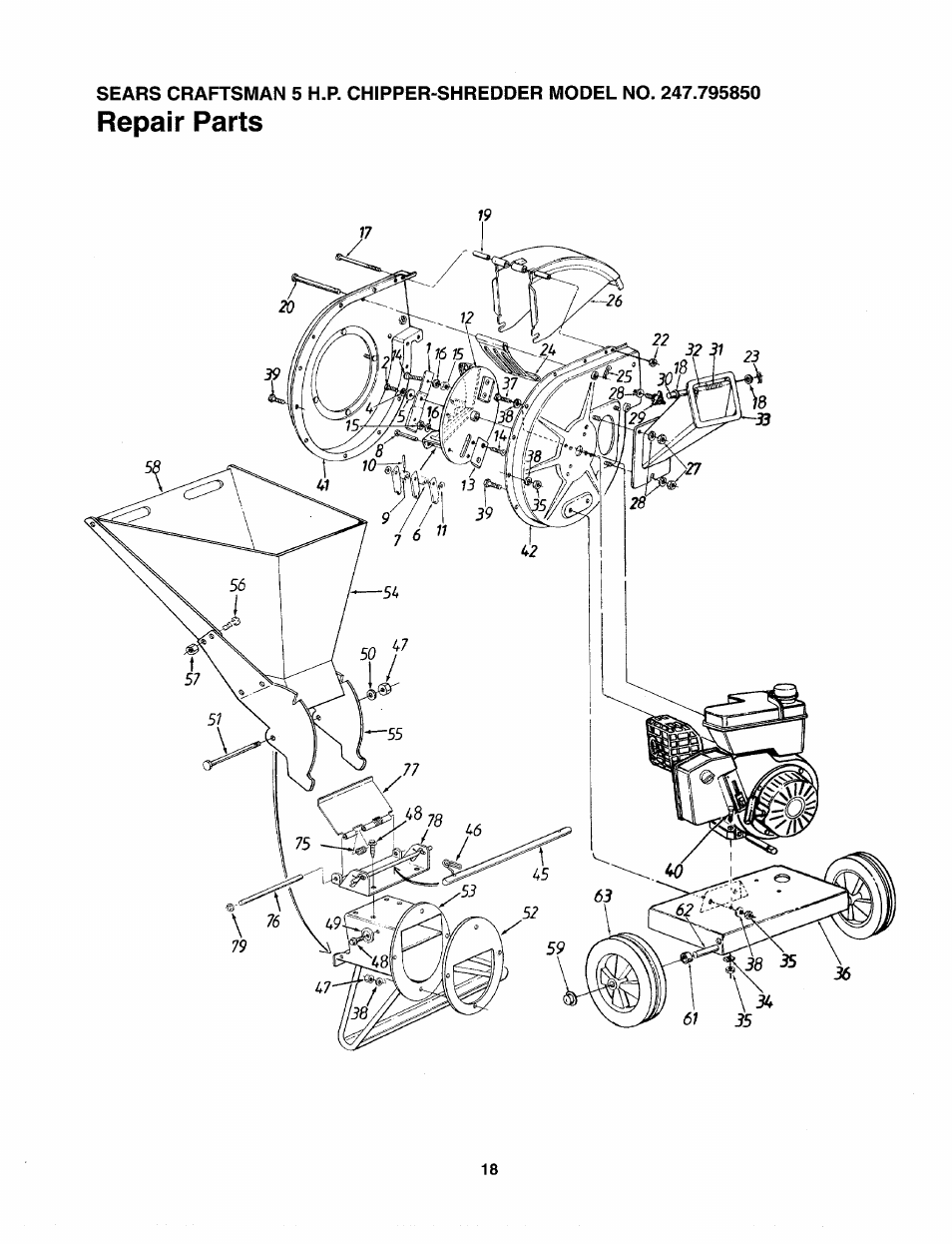 Repair parts | Sears Craftman 247.79585 User Manual | Page 18 / 42