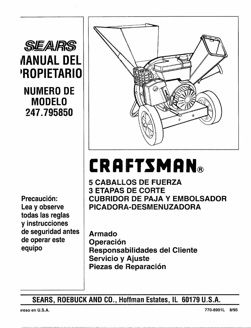 Numero de modelo 247.795850, Crflftsmrn, Lanual del propietario | Sears Craftman 247.79585 User Manual | Page 25 / 42