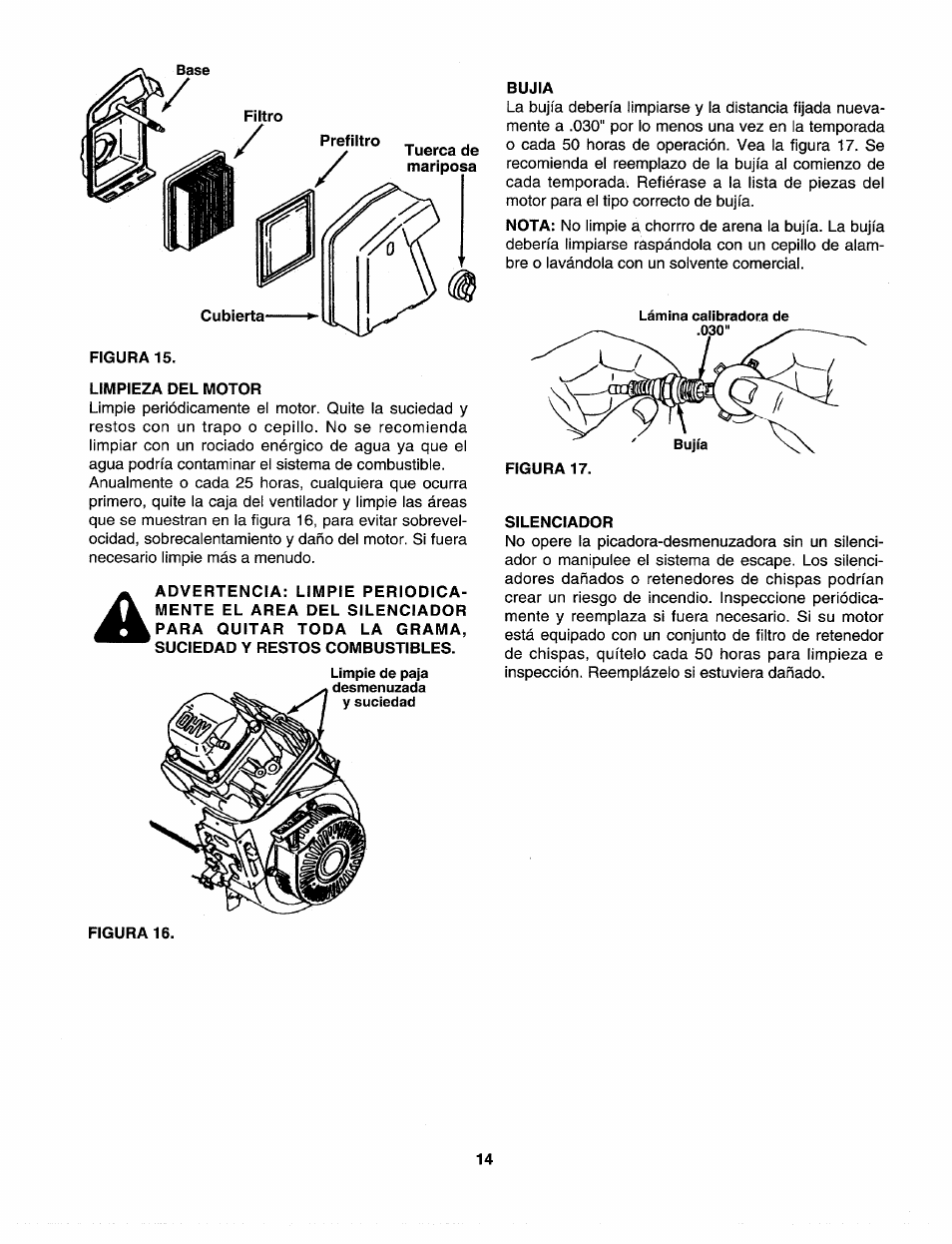 Limpieza del motor, Bujia, Silenciador | Figurais | Sears Craftman 247.79585 User Manual | Page 38 / 42
