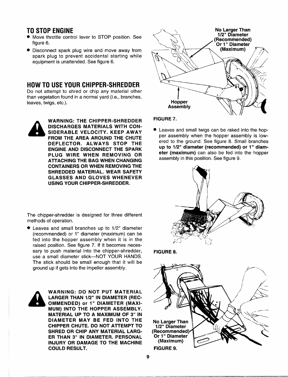 To stop engine, How to use your chipper-shredoer | Sears Craftman 247.79585 User Manual | Page 9 / 42