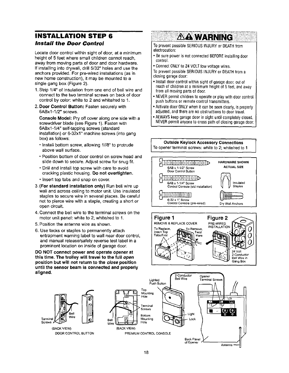 Aià warning, Installation step 6, Install the door control | Sears 139.53971SRT User Manual | Page 18 / 76