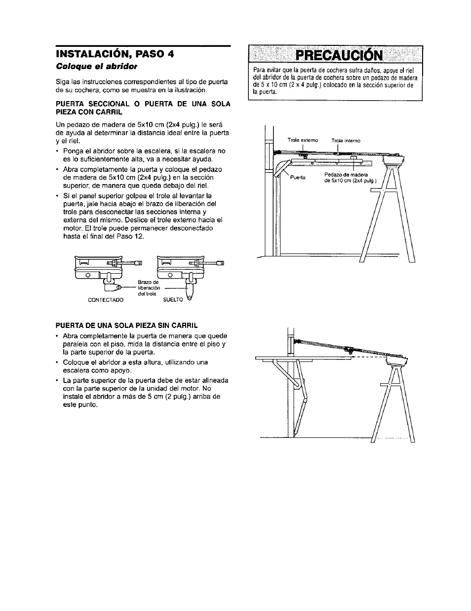 Coloque el abridor, Precaución, Instalacion, paso 4 | Sears 139.53971SRT User Manual | Page 54 / 76