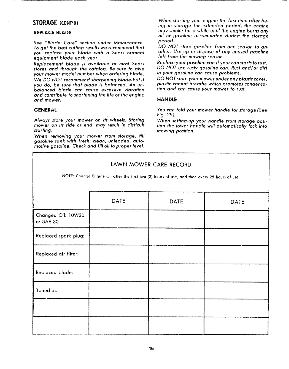 Replace blade, General, Handle | Sforagi | Sears 917.372301 User Manual | Page 16 / 28