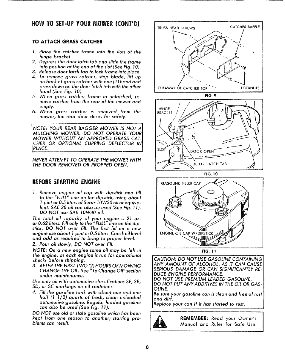 To attach grass catcher, How то set-up your mower (confo), Before starting engine | Sears 917.372301 User Manual | Page 8 / 28