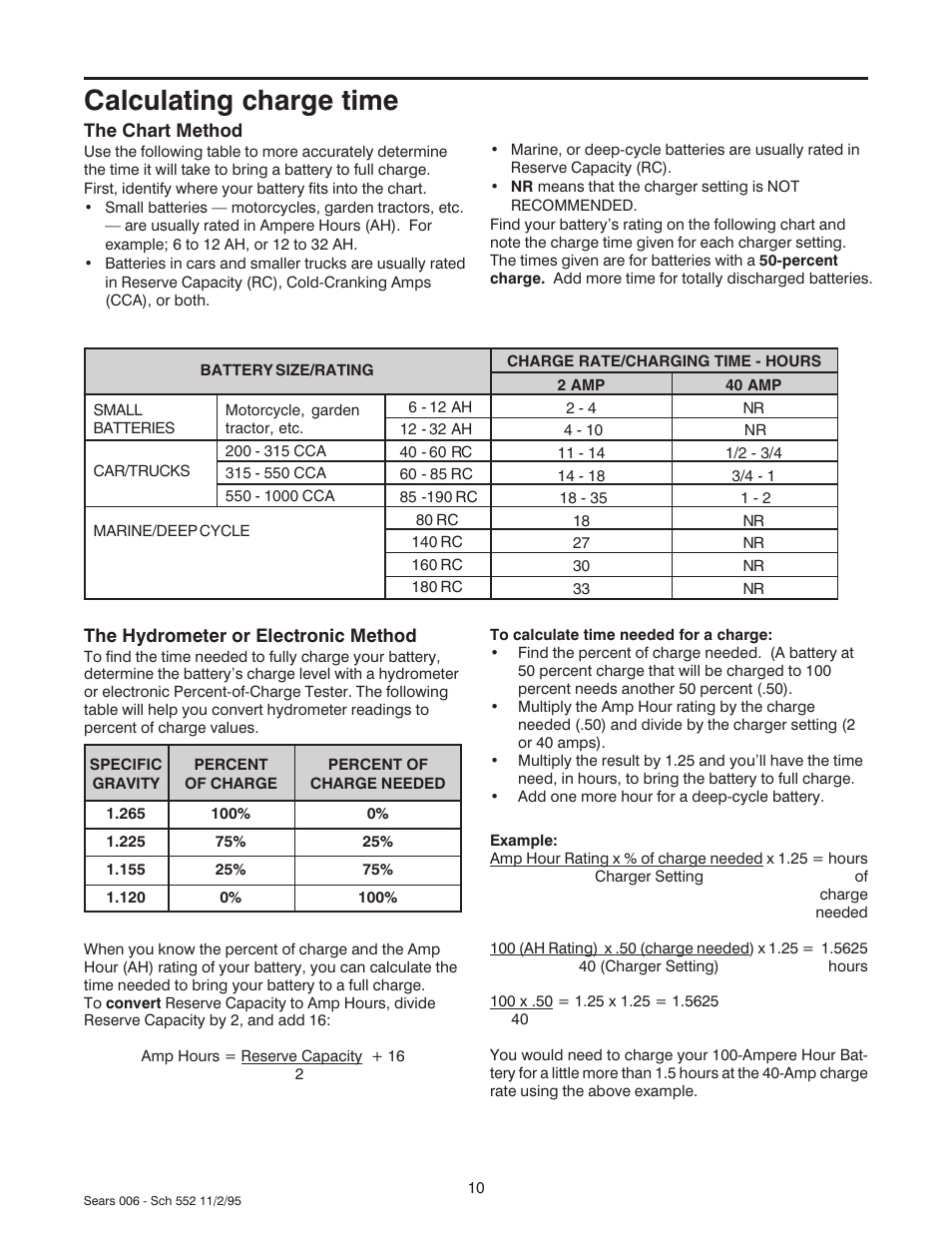 Calculating charge time | Sears 47006 User Manual | Page 11 / 14
