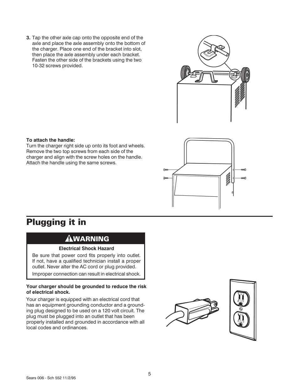 Plugging it in, Warning | Sears 47006 User Manual | Page 6 / 14